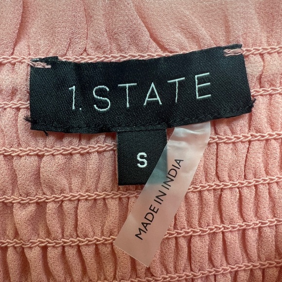 1.STATE Smocked Babydoll Dress Pink Sheer Sleeve Romantic Fairycore - Picture 4 of 5